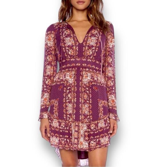 FREE PEOPLE Women’s Bridgette Mini Dress in Berry Combo in the Size Large - Picture 6 of 16